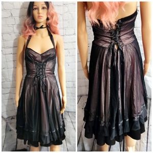 Blacklist Lip Service Black Dot Lace & Blush Satin Corset Dress